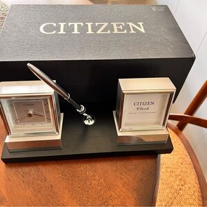 Citizen Silver Black Desk Clock Picture Frame Pen Desktop Desk Home Office